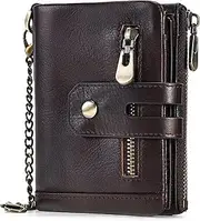 [Celesterra] Genuine Leather Tri-fold RFID Blocking Men's Wallets ID Window Multifunctional Business Card Holder Coin Pocket Zipper Wallet for Men's (Coffee)