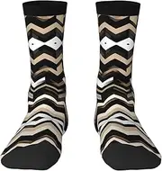 [pvinnk] Black White Tan Zigzag Print Adult Long Thick Socks Unisex Crew Socks For Men Womenfor Workouts Sports Socks