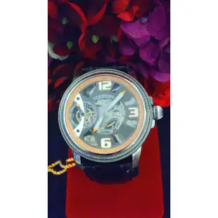Stuhrling Original 斯圖靈 時尚鏤空手動上鍊機械錶-黑錶帶/45mm