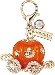 [Monnel] MC474 Princess Pumpkin Carriage Lobster Clasp Crystal 3D Charm for Women with Velvet Bag (Orange,1 Piece), 4.8 cm (L) X 1.8 cm (W) X 4 cm (H), Zinc Alloy Metal Rhinestone Crystal Enamel
