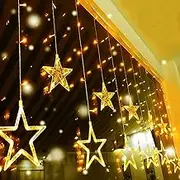 Quntis Fairy Curtain Lights -138 LEDs 12 Star String Lights 8 Mode Outdoor Indoor Plug in Window Fairy Lights Waterfall Backdrop for Bedroom Wedding Party Wall Decor, Warm White