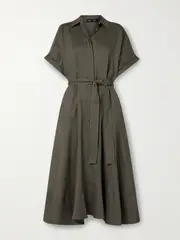 [Proenza Schouler] Proenza Schouler - Scottie Belted Organic Linen-blend Midi Dress - Green - US6 US 6 Green