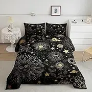 Star Moon Bedding Set Queen Size, Starry Sky Series Comforter Set Kids Child, Cosmic Planets Sun Face Pattern Duvet Insert Boys Girls, Trippy Hippie Quilted Duvet, Soft Living Bedroom Decoration