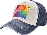 [YANYU] Rainbow Flowers Print Fashion Washed Distressed Baseball Cap Vintage Adjustable Hat with Classic Brim, Navy Blue, One Size