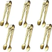 PartyKindom 6pcs Mini Sugar Tongs with Pattern Elegant Serving Tongs for Ice Cubes Appetizers Desserts for Tea Parties Buffets Coffee Bars