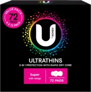 Ultrathins Pads Super with Wings 72 Count (6 X 12 Pack) - Packaging May Vary