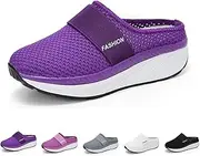 [Helenbra] Women's Slip-On Mesh Orthopedic Walking Mules,Fashion Knit Breathable Anti-Slip with Arch Support Diabetic Platform Casual Walking Shoes Beach Shoes Outdoor Slippers Sneakers