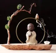 Chinese Purple Clay Zisha Buddha Zen Backflow Incense Burner Tree Decor