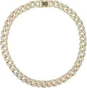 [Bognajin] Cuban Necklace Bling Bling Hip Hop, Clasp Chain Diamond Jewelry, Fashion Accessory for Men Women, Ideal, 19.7in Alloy Chain