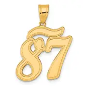14k Yellow Gold Brushed Border Script Number 87 Pendant