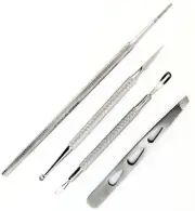 Set of 4 New Pro Comedone Blackhead Extractor Eye Tweezer & Nail File Beauty Kit