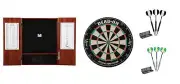 Bristle Dartboard + Steel Tip Dartboard Cabinet + Blk/Silv Darts, 22 Grams