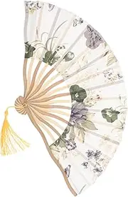 BIUDECO Silk Cloth Fan Flower Folding Hand Fan Bone