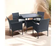 Groverdi 5 PCS Outdoor Dining Set Wicker Patio Dining Chair Table With Soft Cushion for Deck, Black