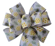 Honeybee Bow, Summer Wreath, Black Yellow Honey Comb, Bee, Wired, Several Sizes