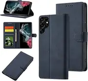 YocoverTech for Samsung S23 Ultra 5G Wallet Case,for Galaxy S23 Ultra Case[6.8"] Retro Matte PU Leather Wallet Flip Cover with RFID Blocking Card Slots Magnetic Closure Kickstand Cover-Navy Blue