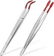 YUPVM 2Pcs Tweezers Tips Set Coated Tips Bent Flat Tweezers Jewelry Hobby Crafts Industrial Electronic Tweezers Tools- Red