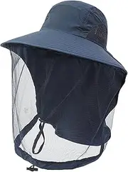 Beekeeping Net Hat, Beekeeper Hat -Nylon Bucket Hat, Face Protection for Fishing Equipment, Outdoor Sports, Navy blue