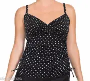 KS Miraclesuit Black & White Polka Dot Tie Tankini Bathing Suit Top Swimsuit