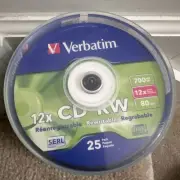 1 Verbatim CD-RW Discs 700MB/80min 4X/12X Spindle 25/Pk 95155