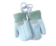 1 Pair Hanging Rope Halter Thickened Fleece Lining Winter Gloves Letter Logo Solid Color Baby Knitting Mittens Sky Blue