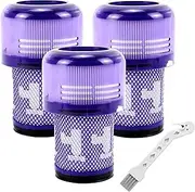 [ATXKXE] V12 Filter Replacement for Dyson V12 Detect Slim Cordless Vacuum and V12 Slim Vacuums, Part No. 971517-01,3 Pack Filters and 1 Clean Brush