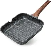 Kordisen Nonstick Grilling Pan for Stove Tops, 11 Inch Square Grill Pan for Indoor Cooking, Granite Coating Grill Skillet with Pour Spouts, Versatile Griddle, Induction Steak Pan, PFOA Free