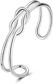 [Mirabella] BellaMira 18K Rose Gold Silver 'Tie The Knot' Bangle Bracelet As Bridesmaid Thank You Gift Wedding Present Fine Jewellery for Women Girls Unisex Wear in Gift Box (Single Knot - Silver)