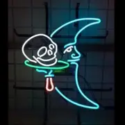 Skull Blue Moon Neon Sign 17"x14" Lamp Light Show Gift Shop Bar Display EM