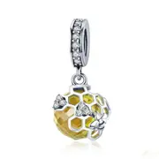 Silver plating Honeycomb Bee Pendant Yellow Charm Fit Charm Bracelet DIY Jewelry