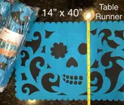 Skull Table Runner 14” X 40” Thick Felt Sugar Skull Turquoise Black Table Decor