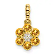 14K Yellow Gold Citrine and Real Diamond Floral Pendant
