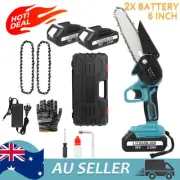 6" Mini Cordless Electric Chainsaw 2X Battery-Powered Wood Cutter Rechargeable