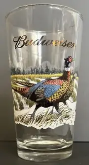 Vintage 1999 Budweiser Pint Beer Gold Rim Glass Wildlife Series Pheasant NOS