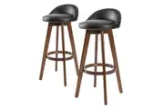 2 Set 72cm Black Brown Wooden Bar Stool Leila Leather