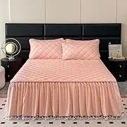 3 Piece Set Ruffle Bedspread Sheet, Ruffle Bed Skirt Bedspread, Bed Skirt Full Bed Long, Bed Skirt Full Size, Fitted Sheet and Bed Skirt Full, with 2 Pillowcase(G,200x220cm/78 x 87 in)