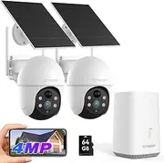 [TMEZON] 2K Battery Operated Outdoor Security Camera Wireless,No Subscription,Wi-Fi Surveillance Camera System 2-Camera Set Includes Homebase Unit, Built-in 64GB SD Storage,“ESEECLOUD” app
