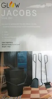 GLOW Jacobs 3x Piece Fireplace Fire Place Tool Set Shovel Brush Poker & Bucket
