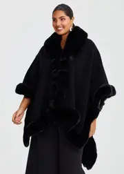[Taking Shape] Taking Shape Fur Trim Evening Cape in Black - Women's Accessories Black