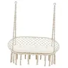 Hammock Chair Macrame Hanging Swing with Cushion,Hanging Cotton Ropes, Metal