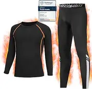 [Qyibleri] Kids Base Layer - Kids Thermals Long Sleeve Top & Tights Football Compression Set, Boys Thermal Base Layer Set Suit for 4~13 Age, Base Layer Kids for Ski Football and Daily Life