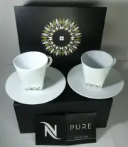 Nespresso Pure 2 Lungo Coffee Cups & 2 Saucers LE 2016 Festive W Sku 364/2,New