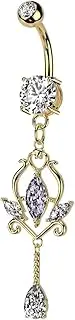 [Pierced Owl] 14GA 316L Stainless Steel CZ Crystal Floral Marquise Dangling Belly Button Ring
