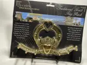 Claddagh Brass Wall Hanging Key Ring Hook Holder Irish Crowned Heart Love NOS