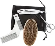 4Pcs Beard Grooming Kit Stainless Steel Scissors Beard Trimmer Comb Brush Set with Cloth Bag for Home Professional Use