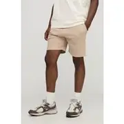 Mens Taupe Elasticated Waist Slim Fit Waffle Shorts