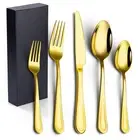 20 Piece Forks and Spoons Gold Silverware Set for 4, Premium 18/10 Stainless ...