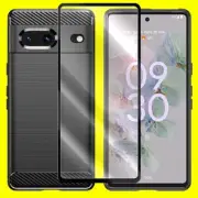 Shatterproof Screen Protector Carbon Fiber Soft Slim Case f Google Pixel 7
