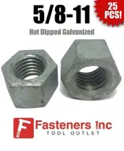 (Qty 25) 5/8-11 Low Carbon Grade 2 Finished Hex Nuts Hot Dipped Galvanized