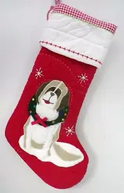 Pottery Barn Kids St. Bernard With Wreath Quilted Stocking 11x 20" Red #8943